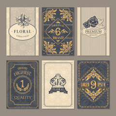 Calligraphic vintage floral cards collection