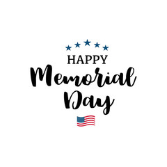 Happy Memorial Day with USA flag and hand drawn lettering. National american holiday vector illustration