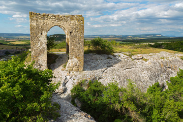 Gate on Tapshan Plateau of Cave City in Cherkez-Kermen Valley, Crimea