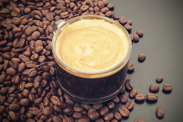 Espresso coffee with roasted arabica coffee beans