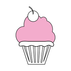 color silhouette image cupcake with cherry and pink cream vector illustration
