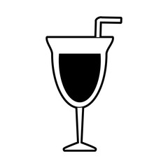 sketch silhouette image glass cup of cocktail with straw vector illustration