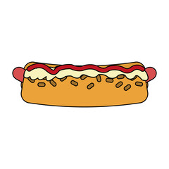 color image cartoon closeup hot dog with sauces fast food vector illustration