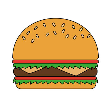 color image cartoon big bread hamburger fast food vector illustration