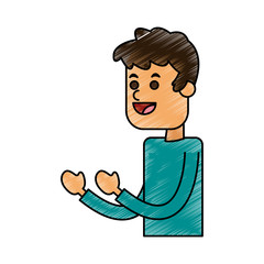 color pencil cartoon half body guy with expressive gesture vector illustration
