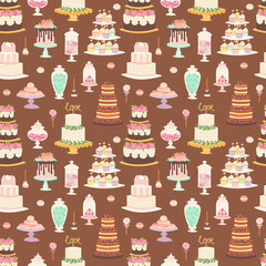 Cake pie tart Happy Birthday cartoon seamless pattern background vector illustration.