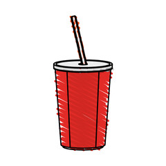 color crayon stripe cartoon plastic soda disposable cup with lid and straw vector illustration