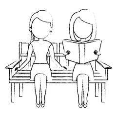 woman reading book in park chair vector illustration design