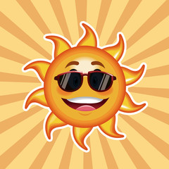 character sun sunglasses happy with striped background vector illustration
