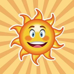 character sun happy with striped background vector illustration