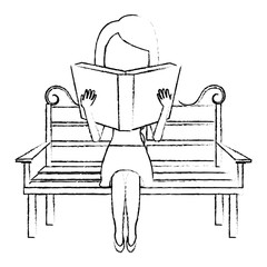 woman reading book in park chair vector illustration design