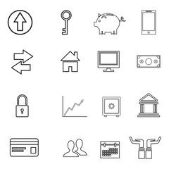 set banking money finance investment growth outline vector illustration