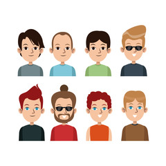cartoon portrait young men group differents vector illustration