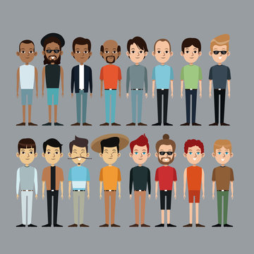 Cartoon People Men Together Culture Ethnic Image Vector Illustration