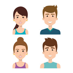 Smiling brunette people over white background. Vector illustration