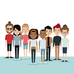 cartoon differents group people community culture age vector illustration