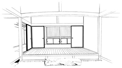 漫画風ペン画イラスト　台所