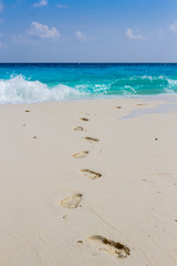 Footprints in the sand on the beach