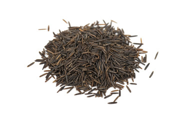 Close-up of a heap of wild rice isolated on white background
