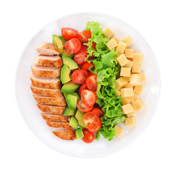Fitness, sport salad on white background.