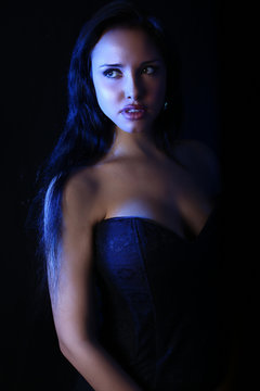 Book cover for a vampire novel - beautiful brunette wearing a black dress