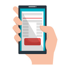hand human with smartphone device isolated icon vector illustration design