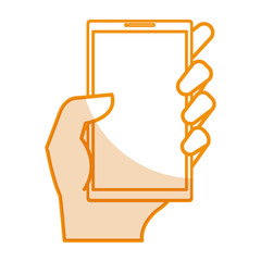hand human with smartphone device isolated icon vector illustration design