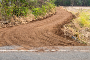 Gravel road curves.
