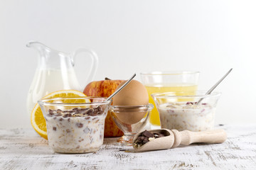 breakfast time with muesli and orange juice