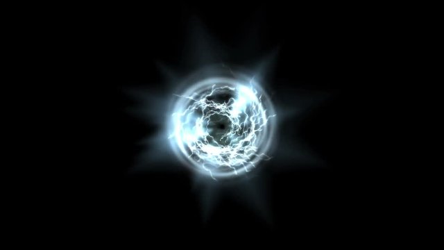 4k Abstract power magic ball energy tunnel,lightning magnetic particles fireworks background.
