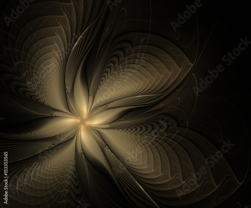 Abstract Fractal Golden Flower On A Black Background Stock
