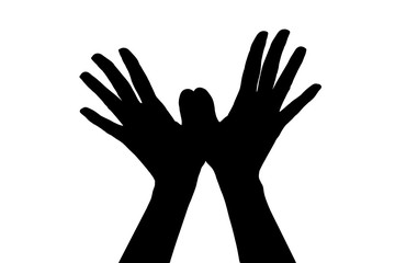silhouette of hands isolated on white background