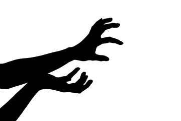silhouette of hands isolated on white background