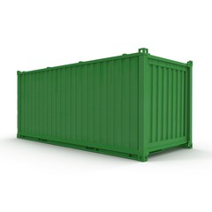 Green freight shipping container isolated on white. 3D illustration