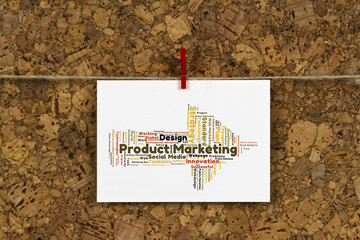 public relations word cloud on business card pinned up on cork board