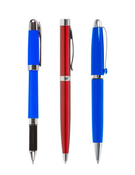 Red and blue pen isolated on white