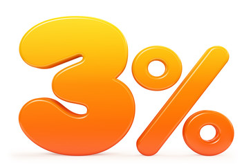 Summer hot three percent on a white background. 3d render illustration.