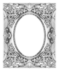 The antique silver frame ellipse on the white background