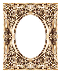 The antique gold frame ellipse on the white background