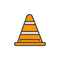 Road traffic cone filled outline icon, line vector sign, flat colorful pictogram. Under construction symbol, logo illustration. Pixel perfect