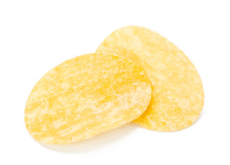 yellow potato chips isolated on white