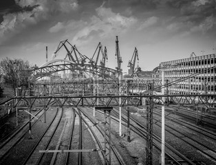 Railway view on Gdansk shipyard
