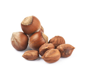Pile of hazelnuts isolated