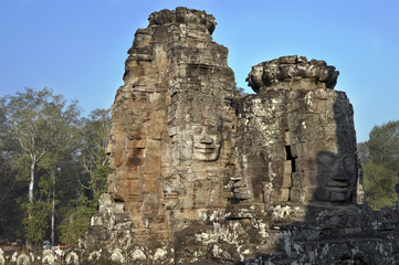 Stone faces of the ancient temple of Cambodia.