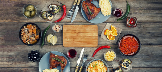 table full of homemade food © hannamartysheva