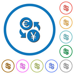 Euro Yen money exchange icons with shadows and outlines