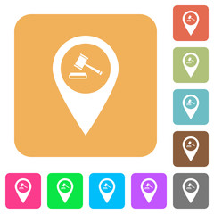 Court house GPS map location rounded square flat icons