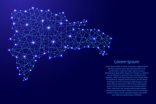 Map of Dominican Republic from polygonal blue lines and glowing stars vector illustration © elenvd