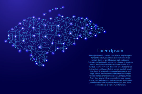 Map of Honduras from polygonal blue lines and glowing stars vector illustration