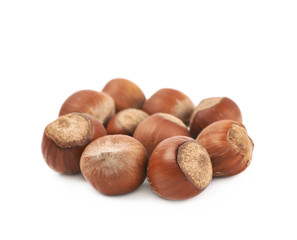 Pile of hazelnuts isolated